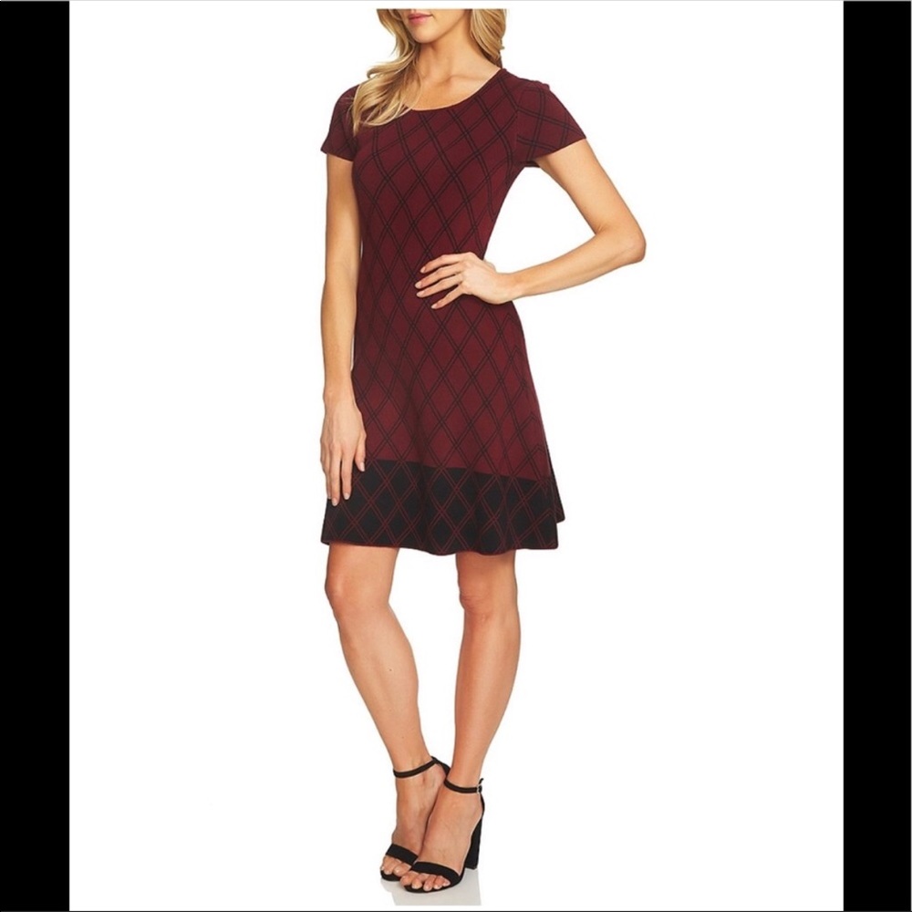 CeCe Plaid Jacquard Ruffle Hem Sweater Dress